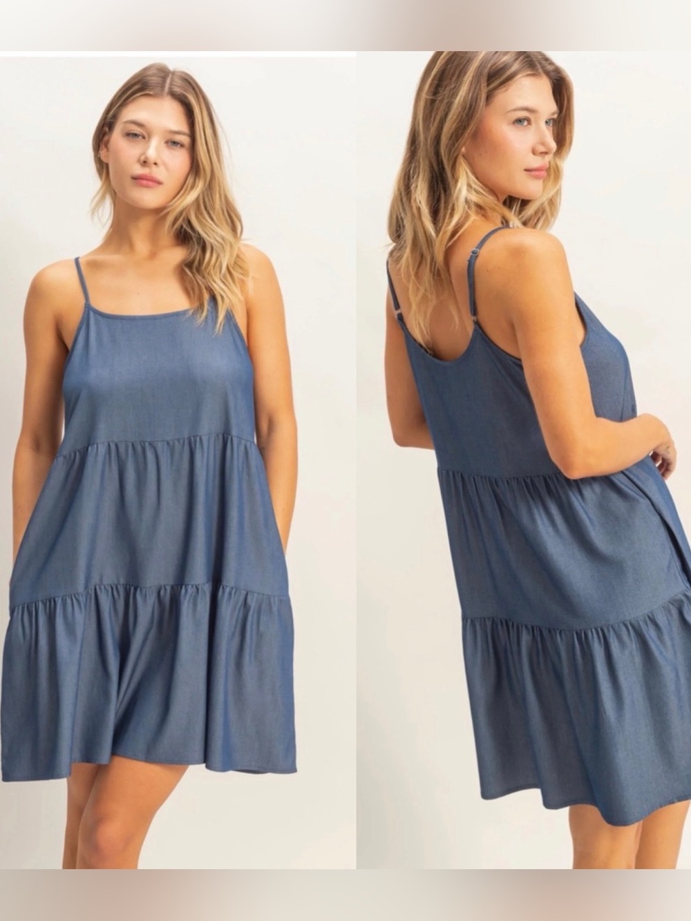 NEW HYFVE Blue Tiered Mini Dress Spaghetti Strap Flowy Casual Dress Medium